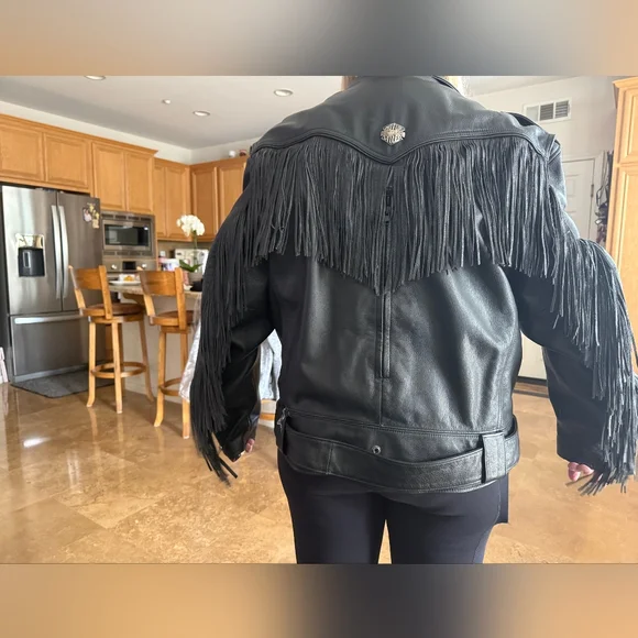 Harley-Davidson Black Leather Jacket with Fringe - Picture 2 of 9